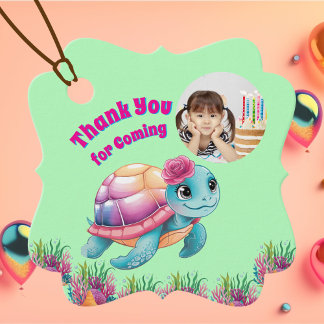 Fågeldagen för Cute Whimsical Blommigt Sea Turtle  Gåvor Etiketter