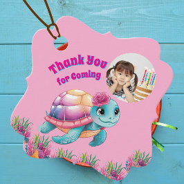 Fågeldagen för Cute Whimsical Blommigt Sea Turtle Gåvor Etiketter
