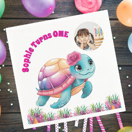 Fågeldagen för Cute Whimsical Blommigt Sea Turtle Pappersservett