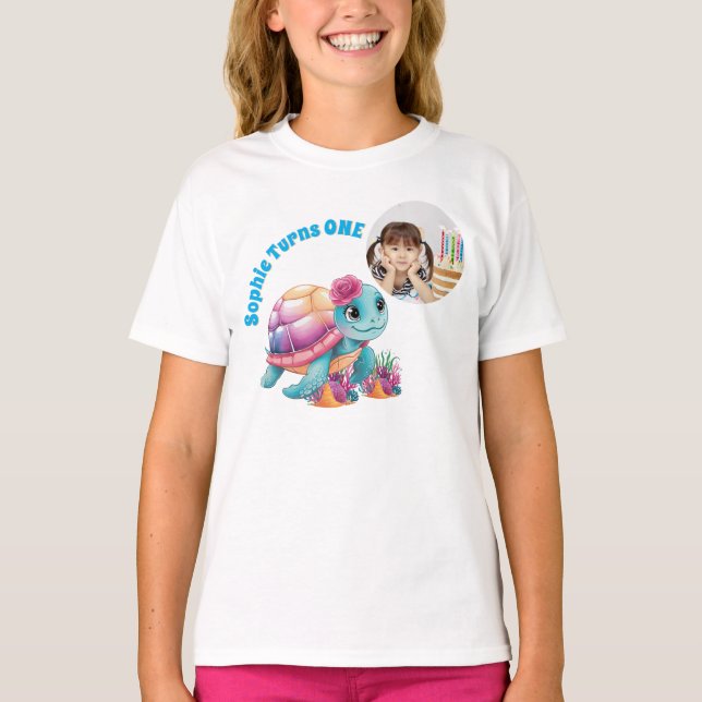 Fågeldagen för Cute Whimsical Blommigt Sea Turtle  T Shirt (Framsida)