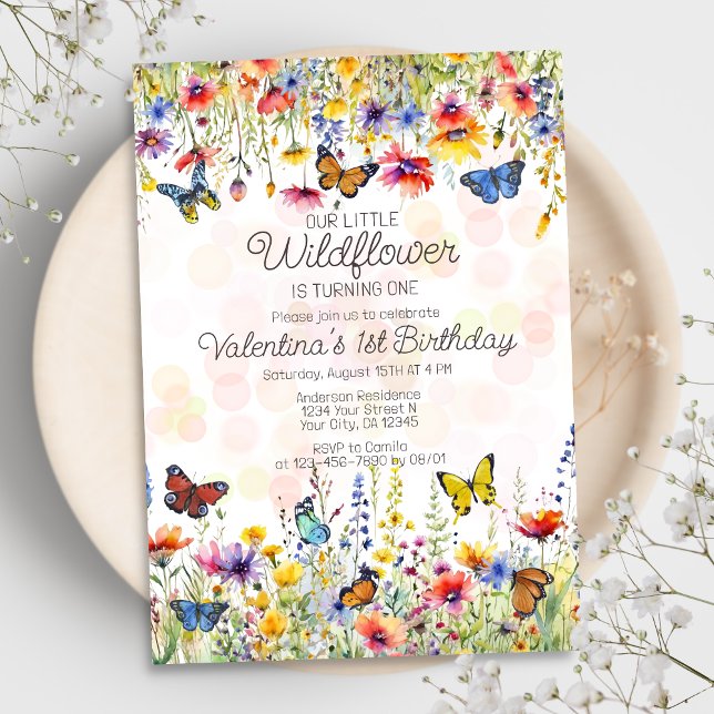 Fågeldagen för färgade små Wildblommor Butterflies Inbjudningar (Skapare uppladdad)