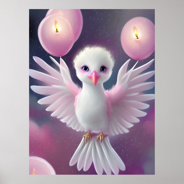 Fågeldagen i Cute White och Rosa Baby Poster (Framsidan)