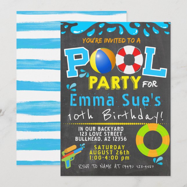 Fågeldagen i Vatten-Gun-Party i Bassäng, färgad Inbjudningar (Fram/baksida)