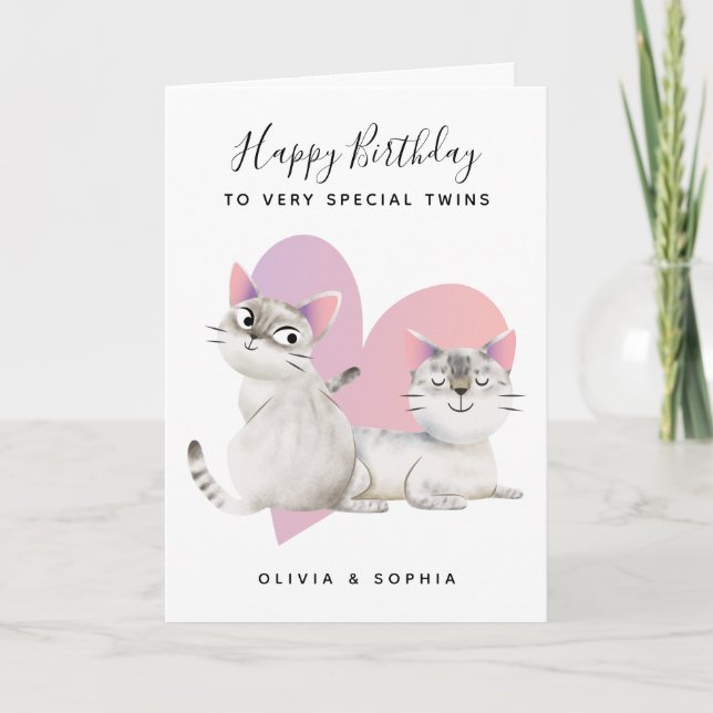 Fågeldagen vid Rosa Kattunge Twin Girls Kort (Framsida)