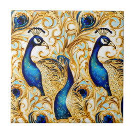 Fågelfågel guld blue white mural wall kakelplatta