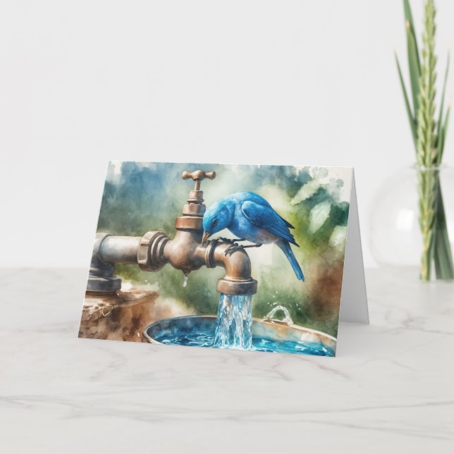 Fågelfågel på en Retro Faucet Kort (Framsida)