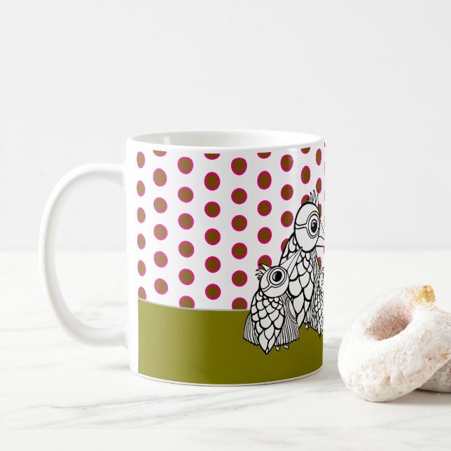 Fågelfamilj och Polka dots Kaffemugg (Med munk)