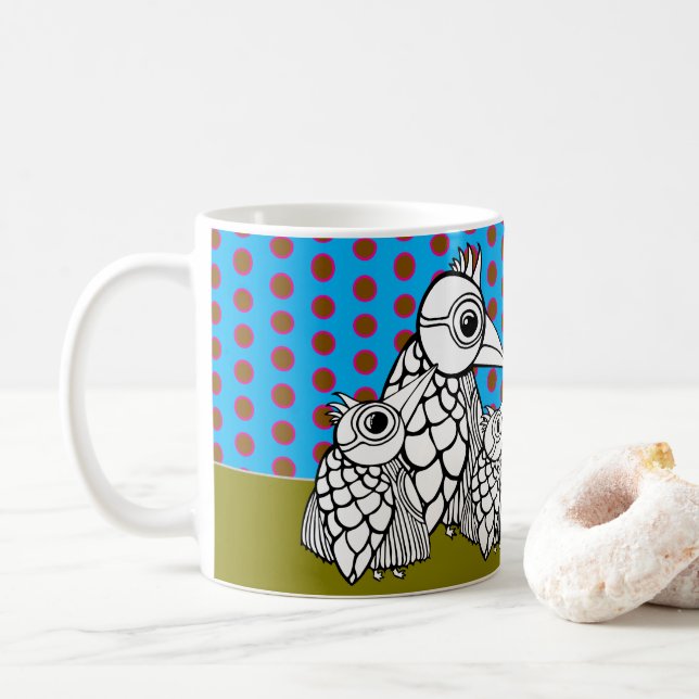 Fågelfamilj och Polka dots Kaffemugg (Med munk)