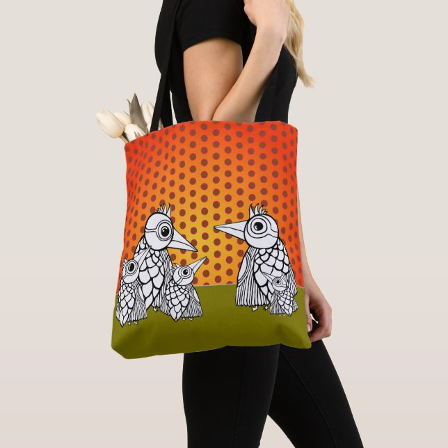Fågelfamilj och Polka dots Tygkasse (Närbild)