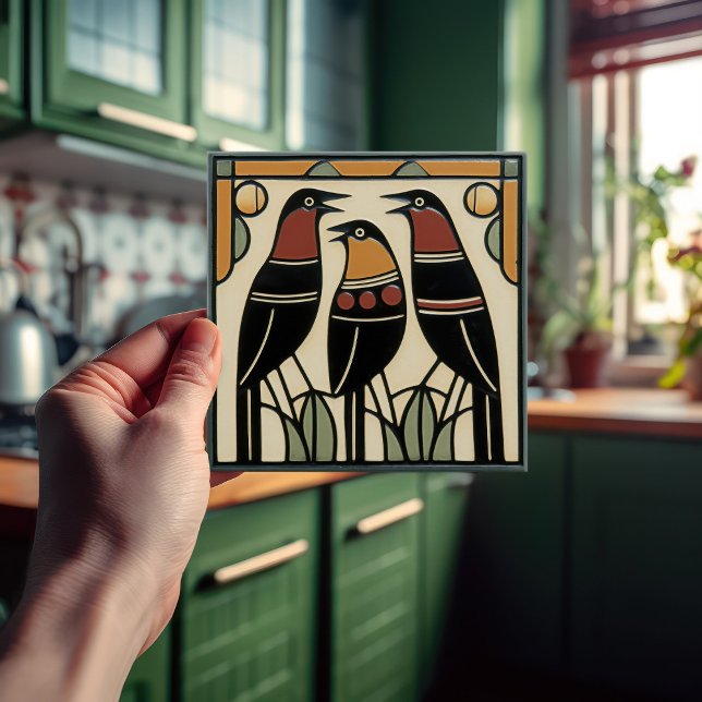 Fågelfamiljen Mackintosh Art Deco Nouveau Wall Dec Kakelplatta (Skapare uppladdad)