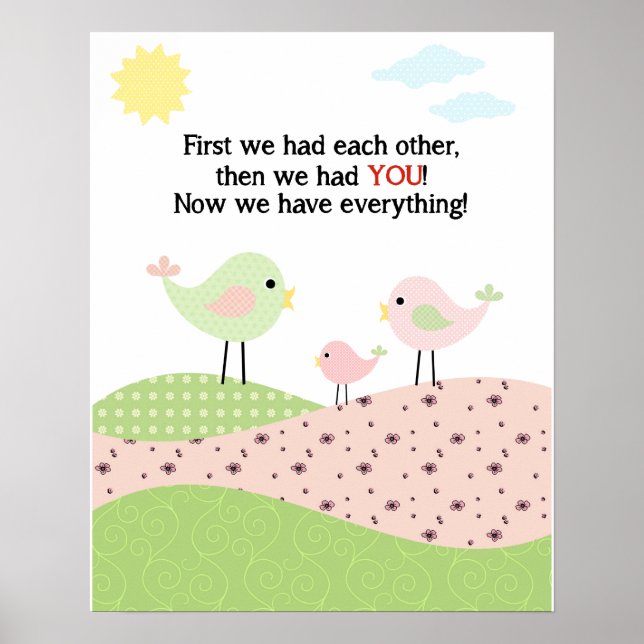 Fågelfamiljen poster för barnrummet (Framsidan)