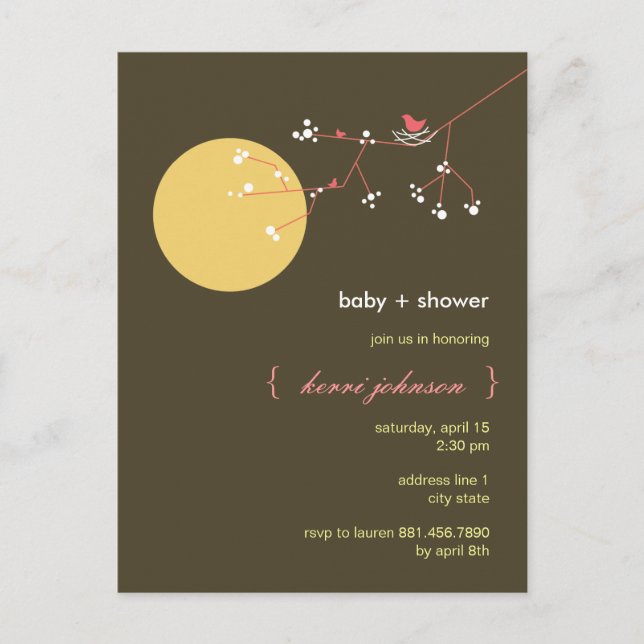 Fågelfamiljen Träd Whimsical Baby Shower Inbjudan Vykort (Framsida)