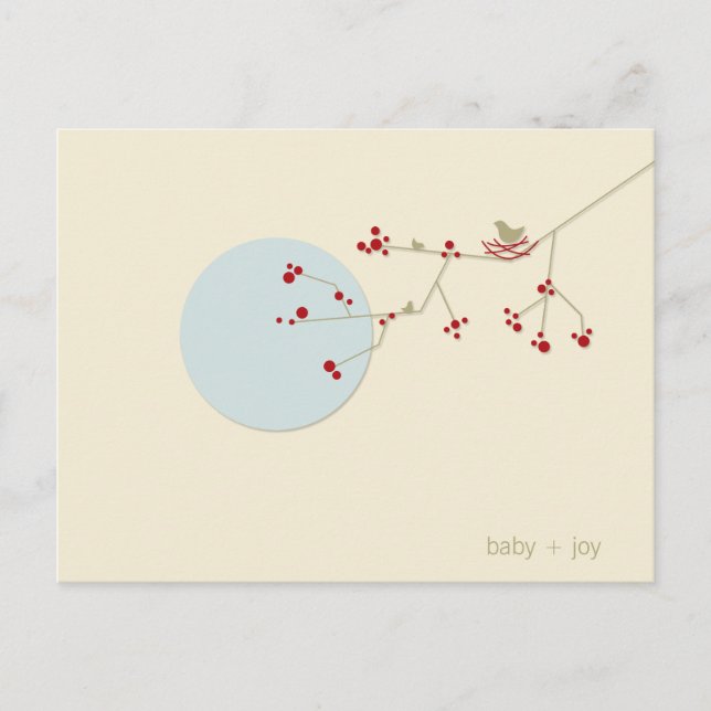 Fågelfamiljen Träd Whimsical Baby Shower Inbjudan Vykort (Framsida)