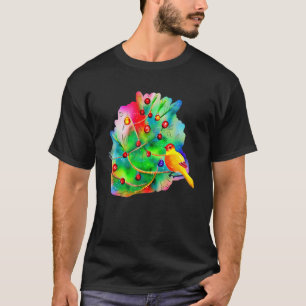 Fågelfärgad Abstrakt Julgran Watercolor P T Shirt