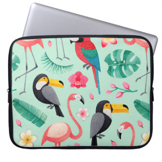 Fågelfärgade illustrationer, tropiska blommor laptop fodral
