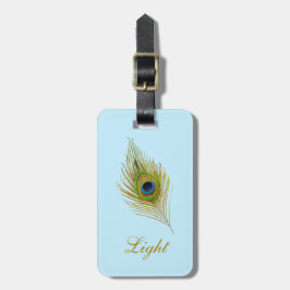 Fågelfjäder och kalligrafi på ljusblå färg bagagebricka