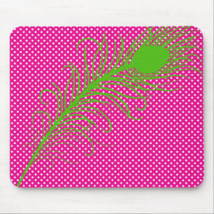 Fågelfjäder och Polka dots - Rosa och grönt kalk Musmatta