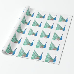 Fågelfjädrar blå Grönt vattenfärg Presentpapper