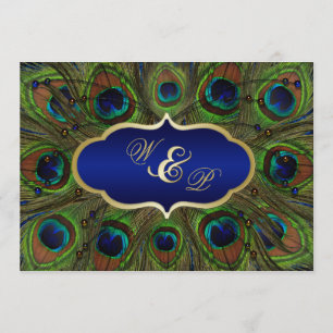 Fågelfjädrar, inbjudan till Pärlor-bröllop - blått