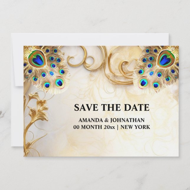 Fågelfjädrar luxurig fågelvallning 5x7 spara datumet (Framsida)