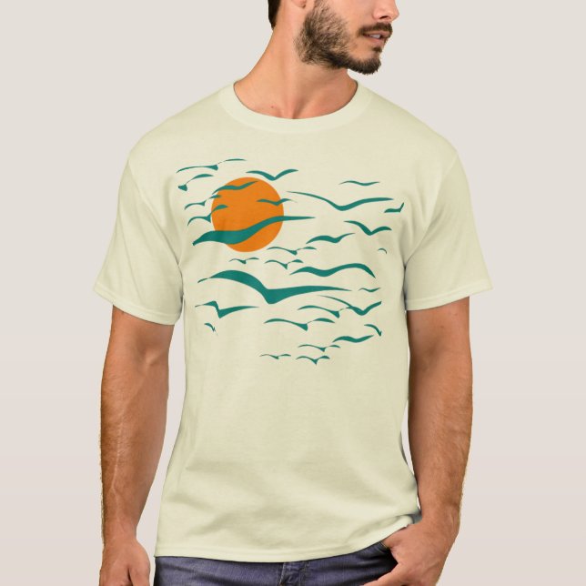 Fågelflock Och Solnedgång Tee Shirt (Framsida)