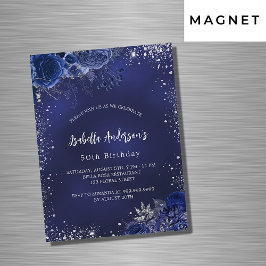 Fågelflottan i blåa blommor silver befriar lyxen l magnetisk inbjudningskort