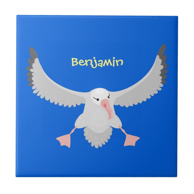 Fågelflygande tecknad för Cute albatross Kakelplatta (Framsidan)