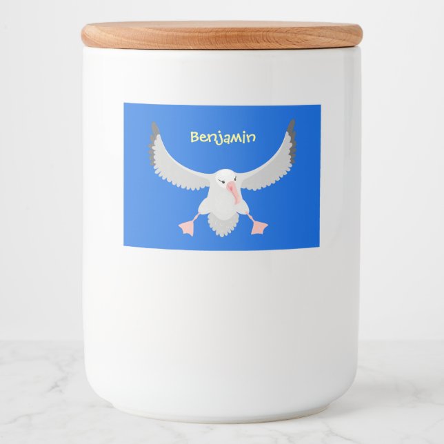 Fågelflygande tecknad för Cute albatross Mat Etiketter (Framsida)