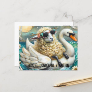 Fågelflykten från Cute Sheep Svan har en underlig Vykort