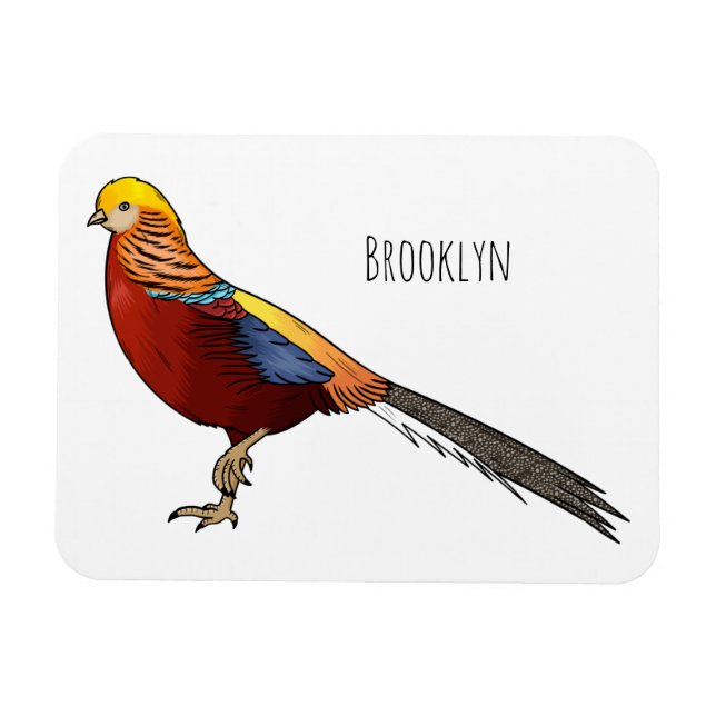 Fågelfolie med gyllene fasaner (tecknad) magnet (Horisontell)