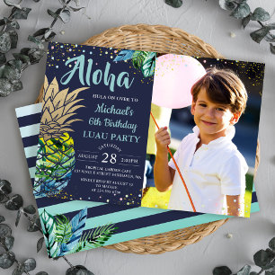 Fågelfoto för tropisk ananas marinblått Luau Inbjudningar