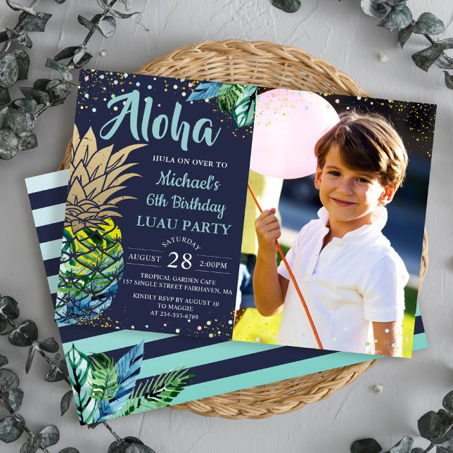 Fågelfoto för tropisk ananas marinblått Luau Inbjudningar (Skapare uppladdad)