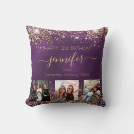 Fågelfotovän lila guld namn kudde