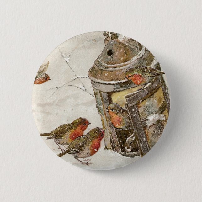 Fågelfyndskydd i lyktavintagejul knapp (Framsida)