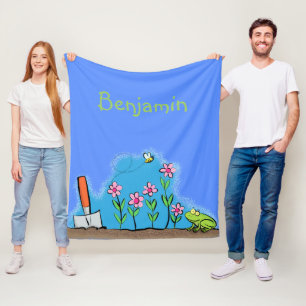 Fågelgroda och bin i trädgårdsodling, illustration fleecefilt