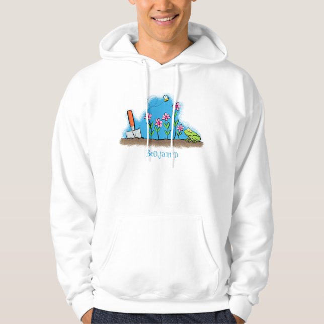 Fågelgroda och bin i trädgårdsodling, illustration hoodie (Framsida)