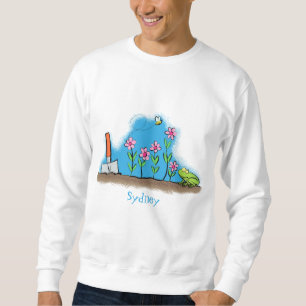 Fågelgroda och bin i trädgårdsodling, illustration lång ärmad tröja