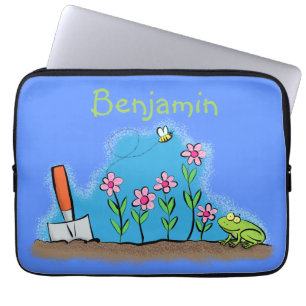Fågelgroda och bin i trädgårdsodling, illustration laptop fodral