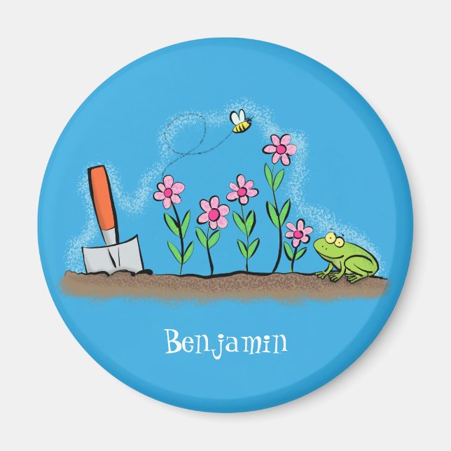 Fågelgroda och bin i trädgårdsodling, illustration magnet (Framsidan)