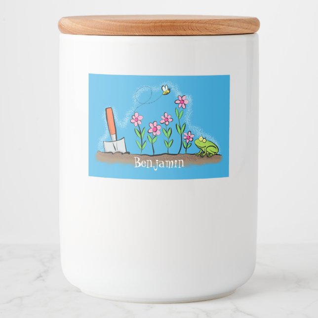 Fågelgroda och bin i trädgårdsodling, illustration mat etiketter (Framsida)