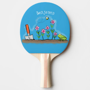 Fågelgroda och bin i trädgårdsodling, illustration pingisracket