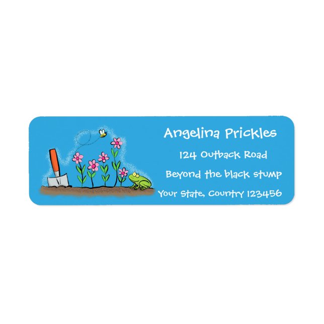 Fågelgroda och bin i trädgårdsodling, illustration returadress etikett (Framsidan)