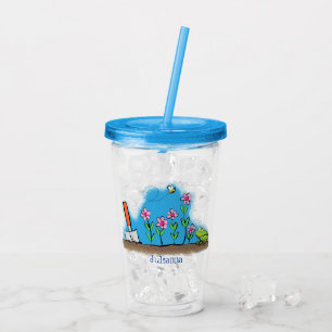 Fågelgroda och bin i trädgårdsodling, illustration take away mugg