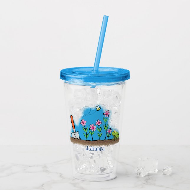 Fågelgroda och bin i trädgårdsodling, illustration take away mugg (Baksida Ice)