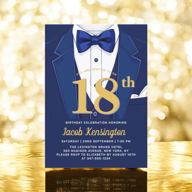 Fågelhändelse i 18:e marinen Blue och Guld Tuxedo Inbjudningar (Skapare uppladdad)