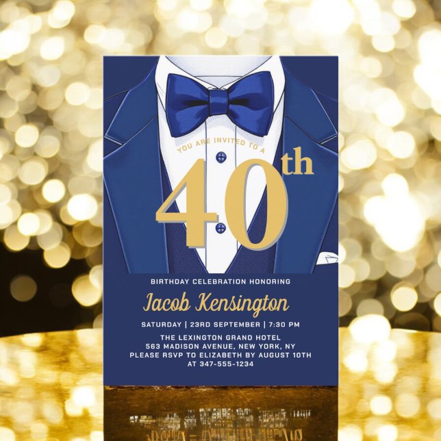 Fågelhändelse i 40:e marinen Blue och Guld Tuxedo Inbjudningar (Skapare uppladdad)