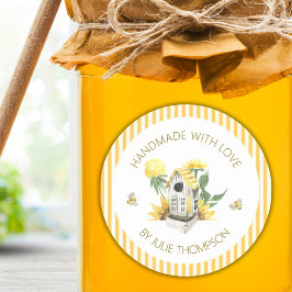 Fågelhus & Bin 🐝 Randiga Anpassade Honung Runt Klistermärke