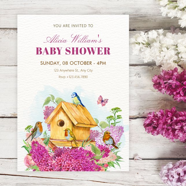 Fågelhus blommande baby shower inbjudningar (Skapare uppladdad)