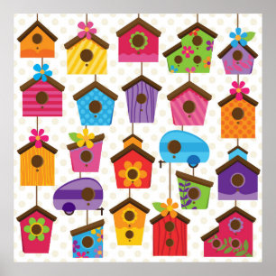 Fågelhus i Vibrant färg Poster