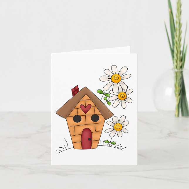 Fågelhus med Daisy och hjärt-folkkonst Kort (Skapare uppladdad)